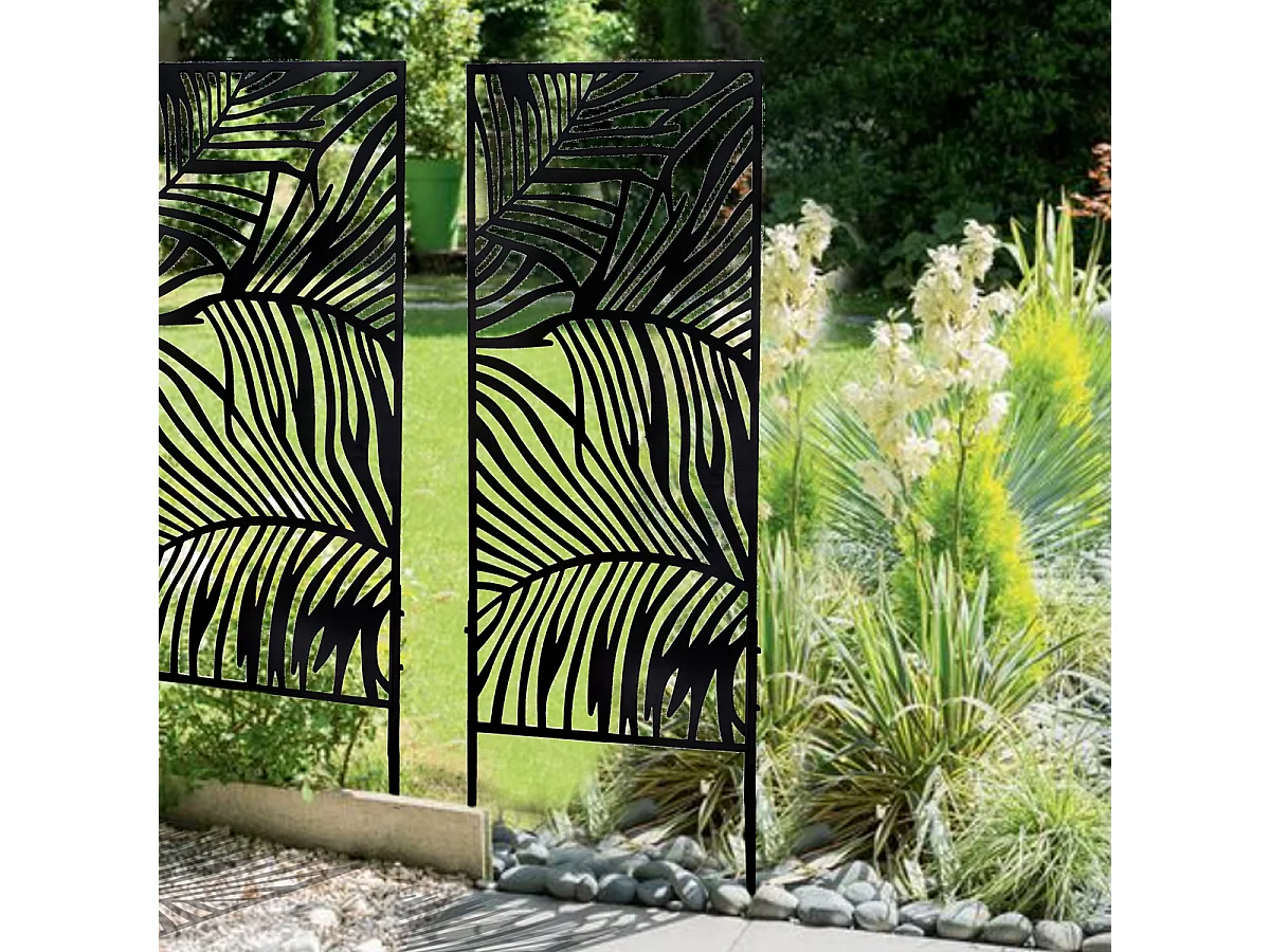 Lot de 2 panneaux de clôture métalliques décoratifs, brise-vue pour terrasse, balcon et jardin - Longueur 45 x hauteur 100 cm