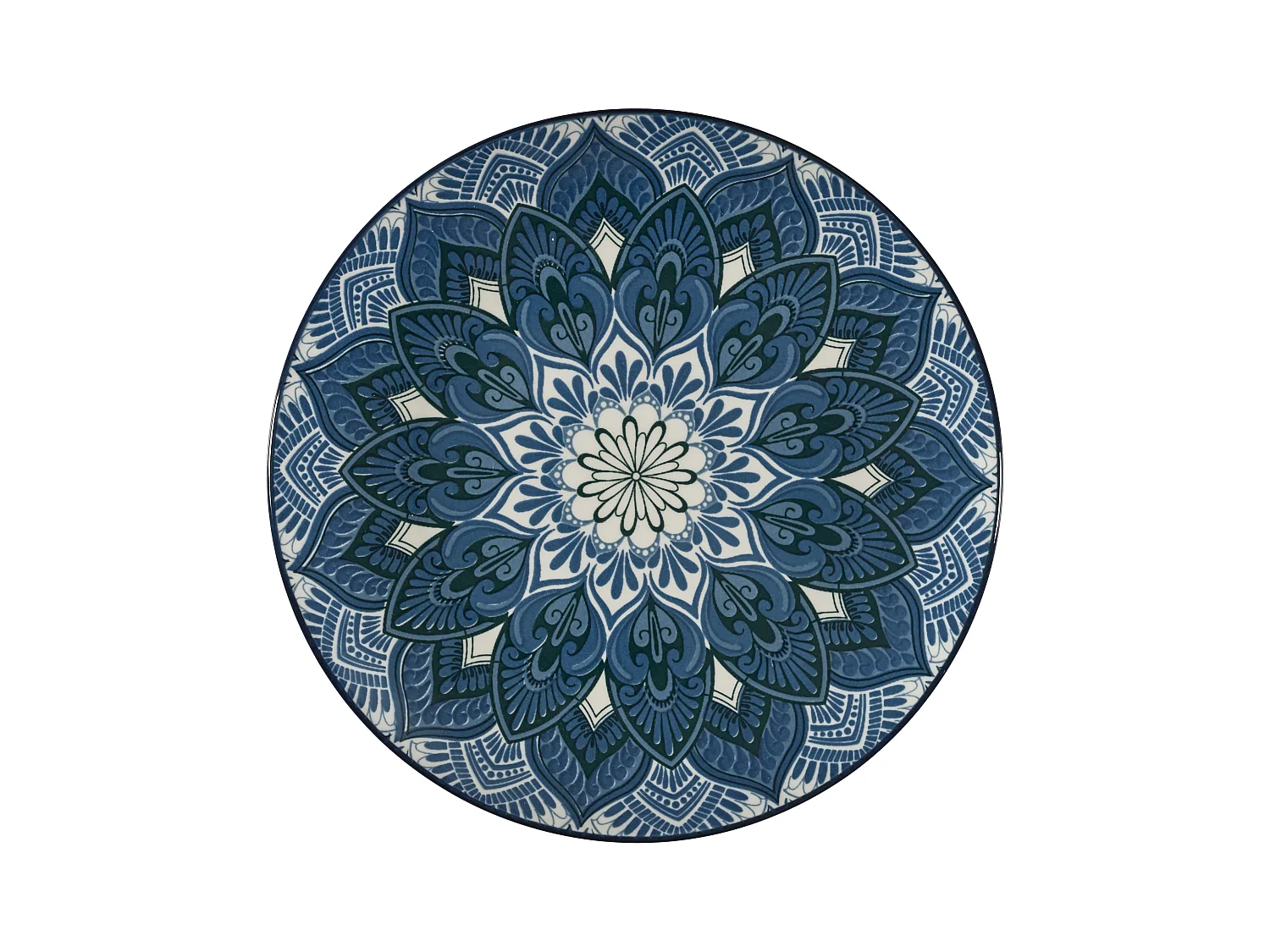 Service Vaisselle 12pcs Mandala Bleu Bleu