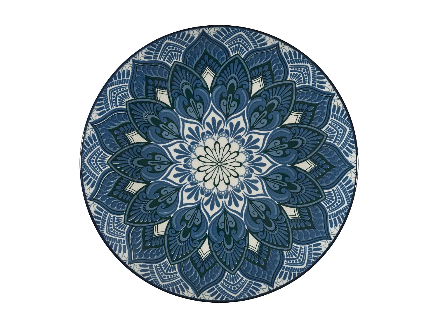 Service Vaisselle 12pcs Mandala Bleu Bleu