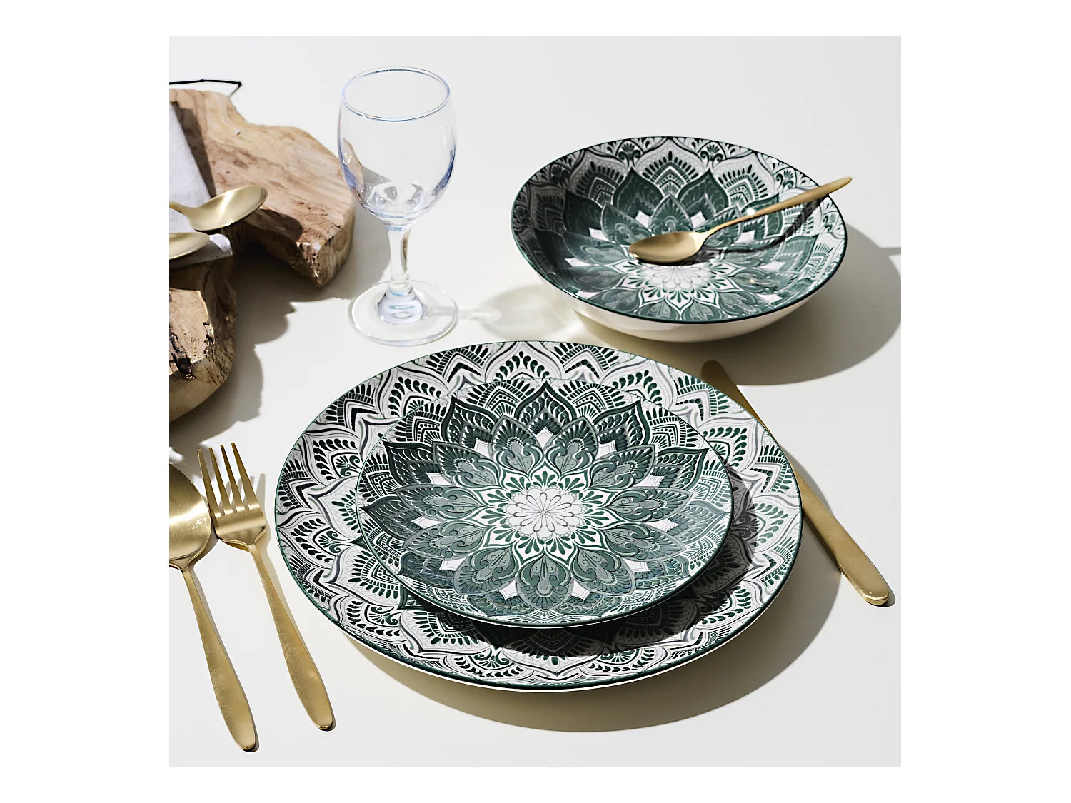 Service Vaisselle 12pcs Mandala Vert Vert