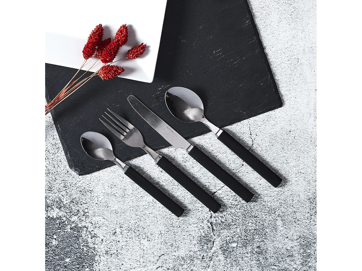 Menagere 16pcs Gris Avec Support Essentiel