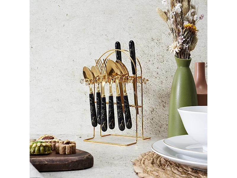 Menagere 24 Pieces Noir Et Dore Eclat Noir, Or