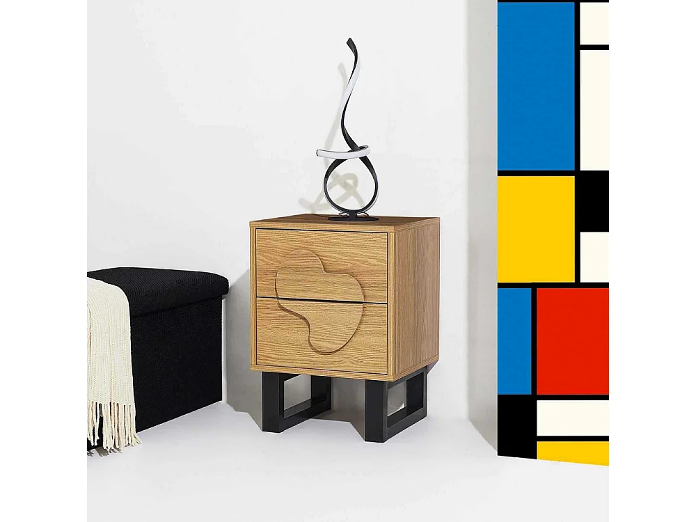 Chevet Calypso 2 Tiroirs Marron, Noir