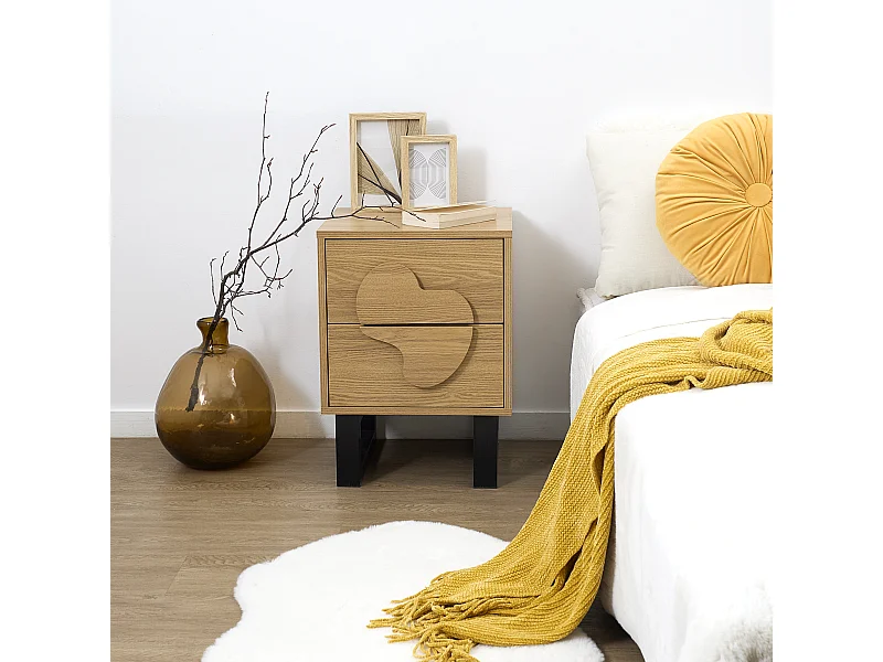 Chevet Calypso 2 Tiroirs Marron, Noir