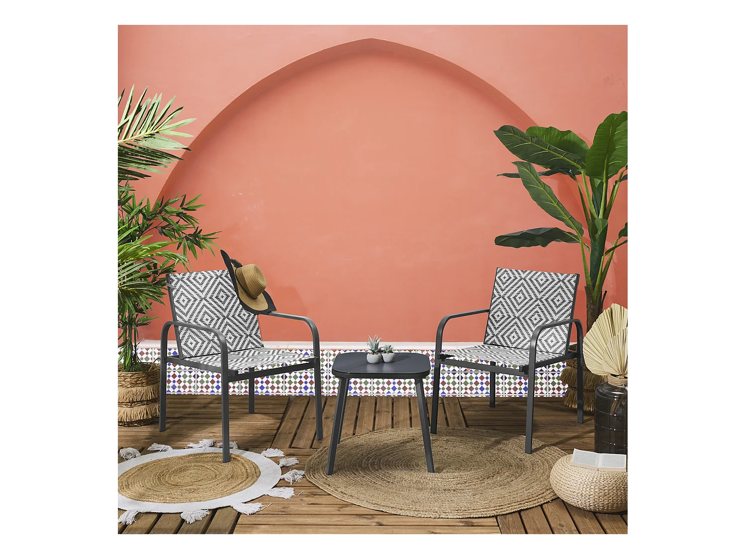 Salon De Jardin Mexico Noir Gris