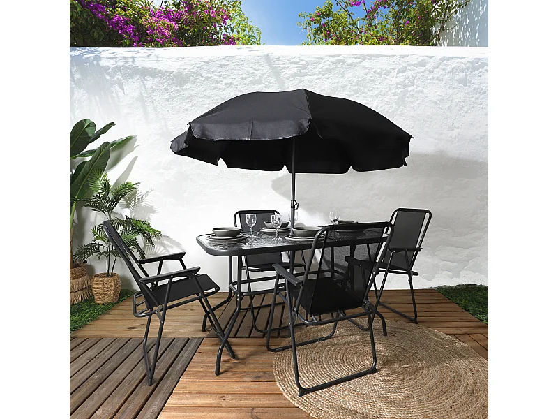 Table De Jardin 4 Chaises Parasol Noir