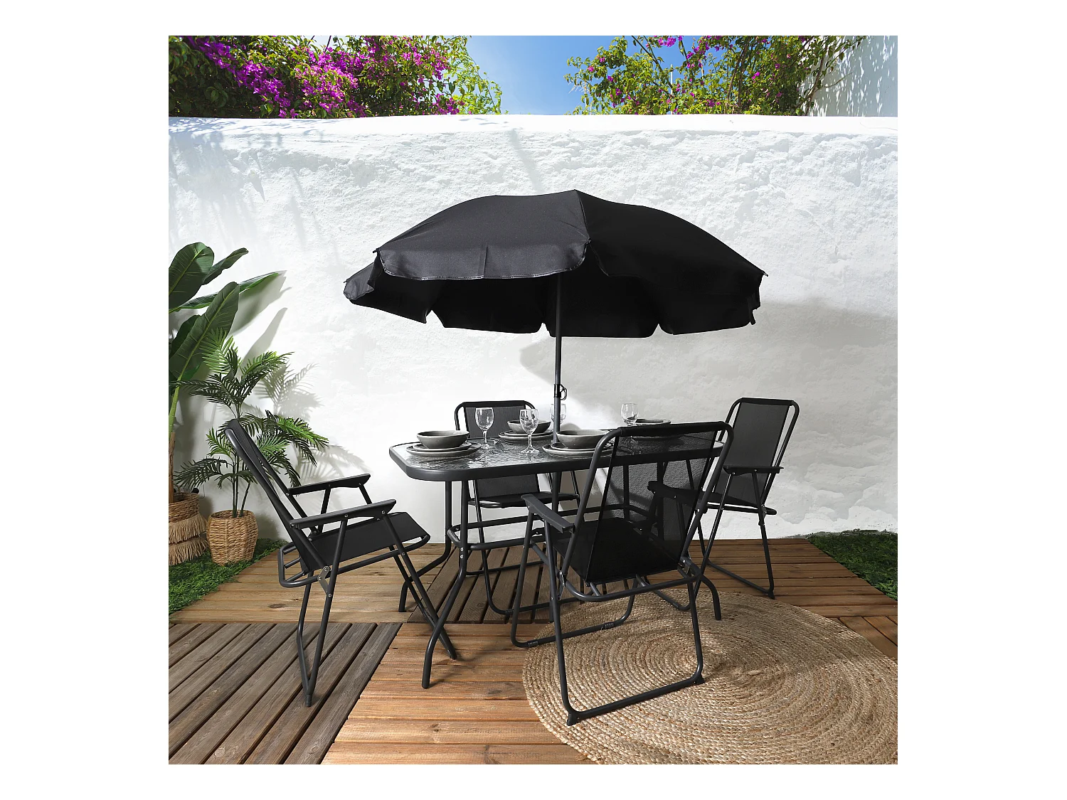 Table De Jardin 4 Chaises Parasol Noir