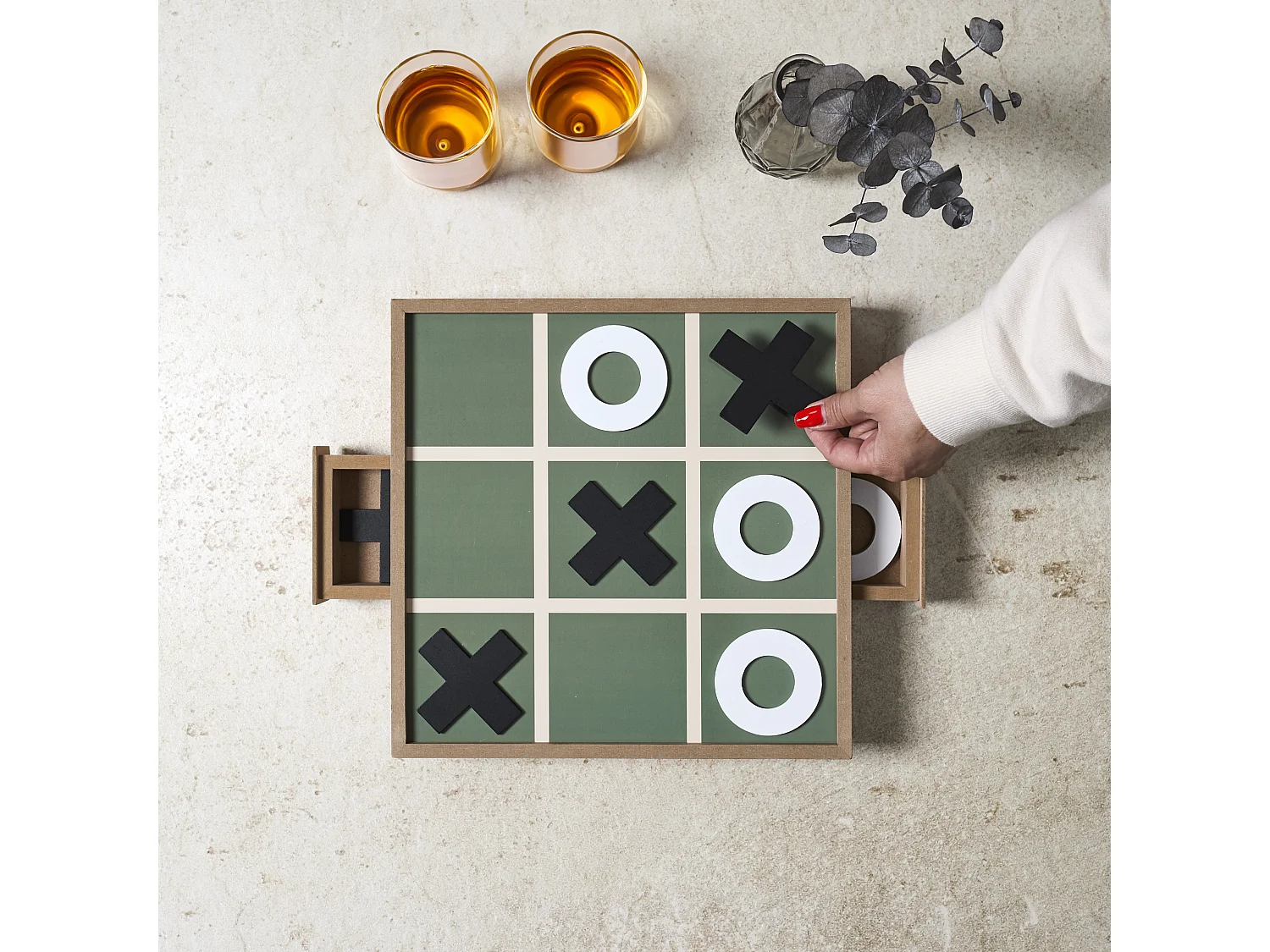 Jeu Du Tic Tac Toe En Bois Vert, Marron, Noir, Blanc