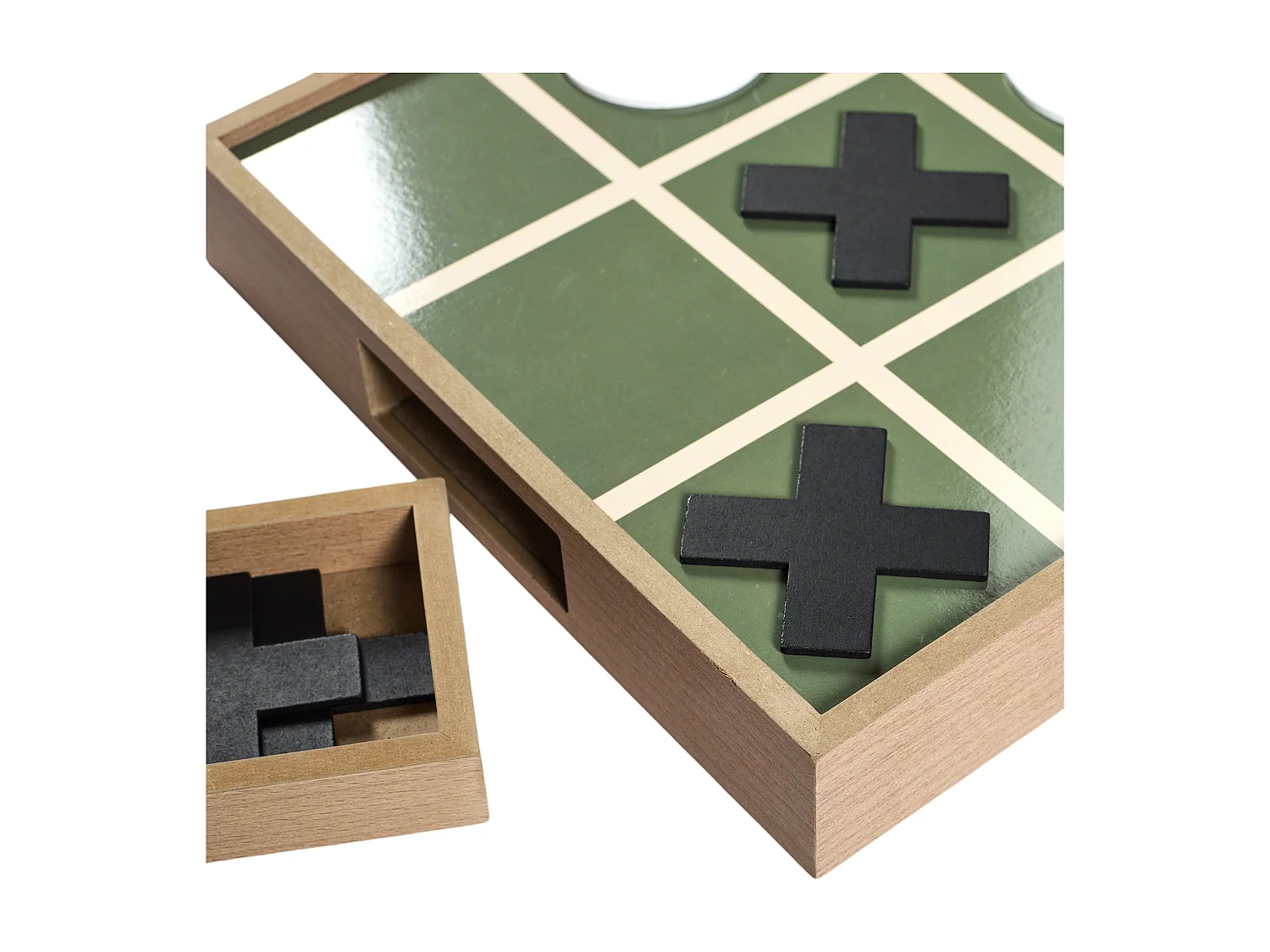 Jeu Du Tic Tac Toe En Bois Vert, Marron, Noir, Blanc