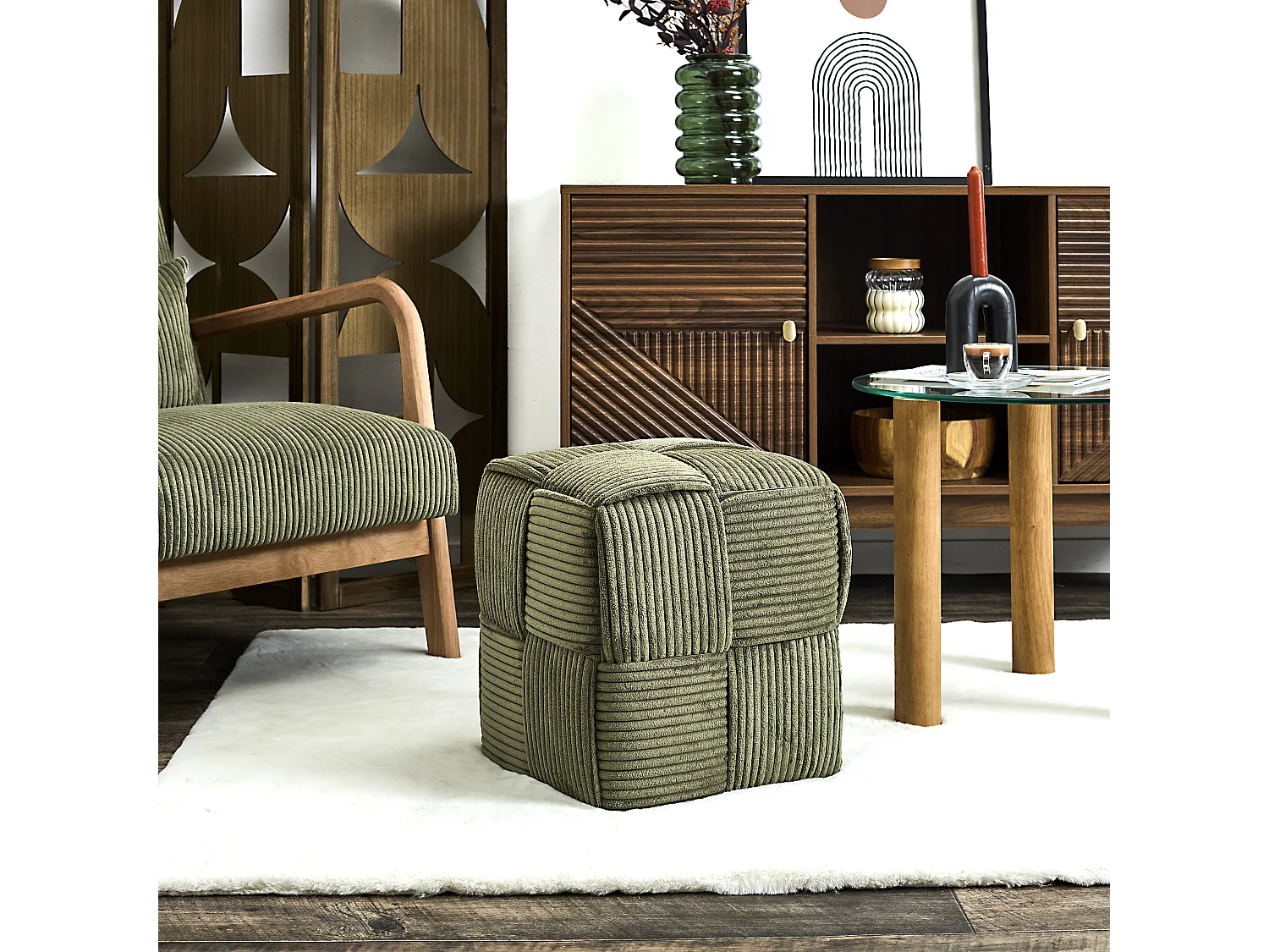 Pouf Cotele Tresse Scott Vert Vert