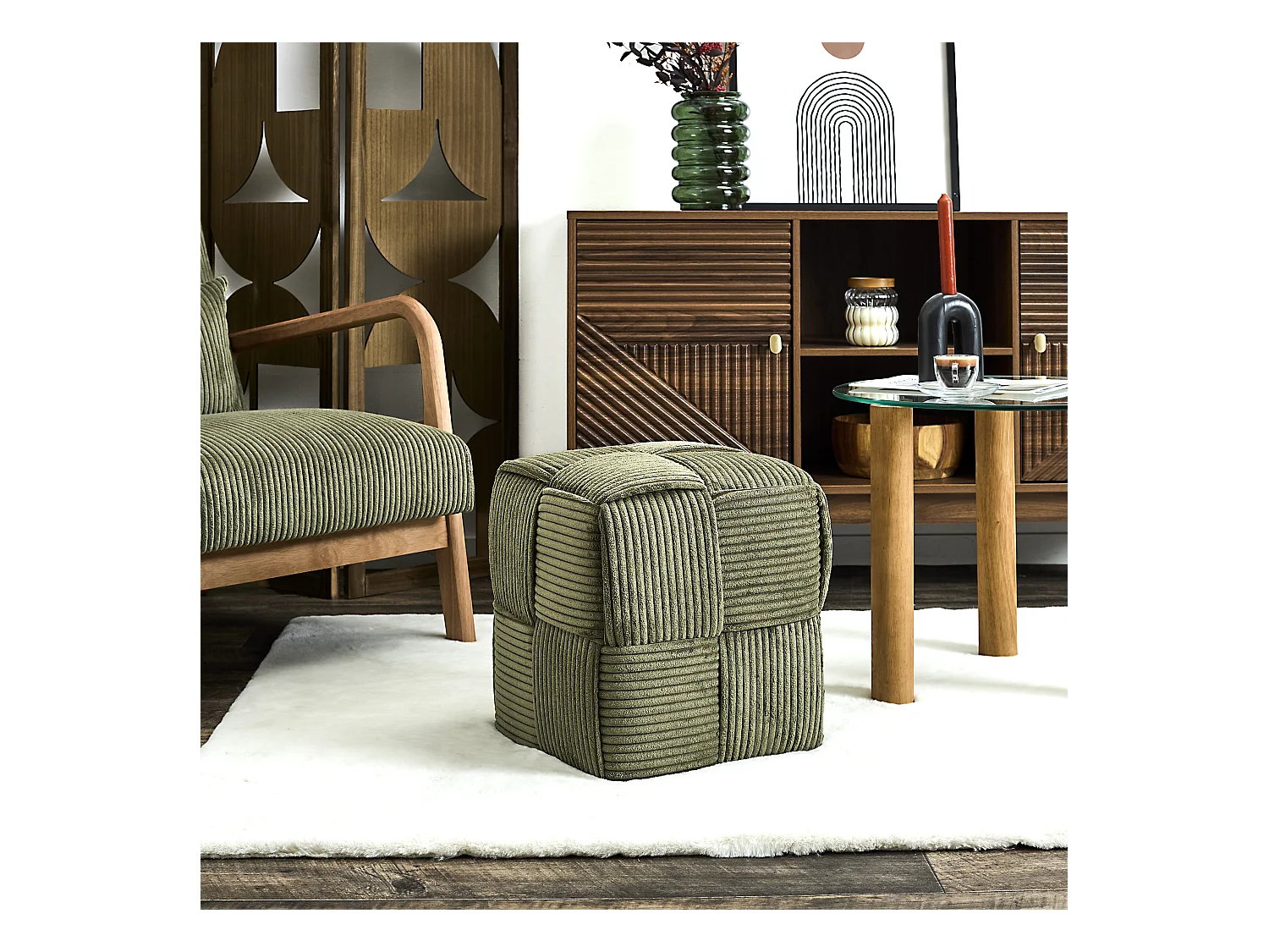 Pouf Cotele Tresse Scott Vert Vert
