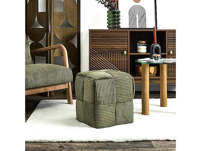 Pouf Cotele Tresse Scott Vert Vert