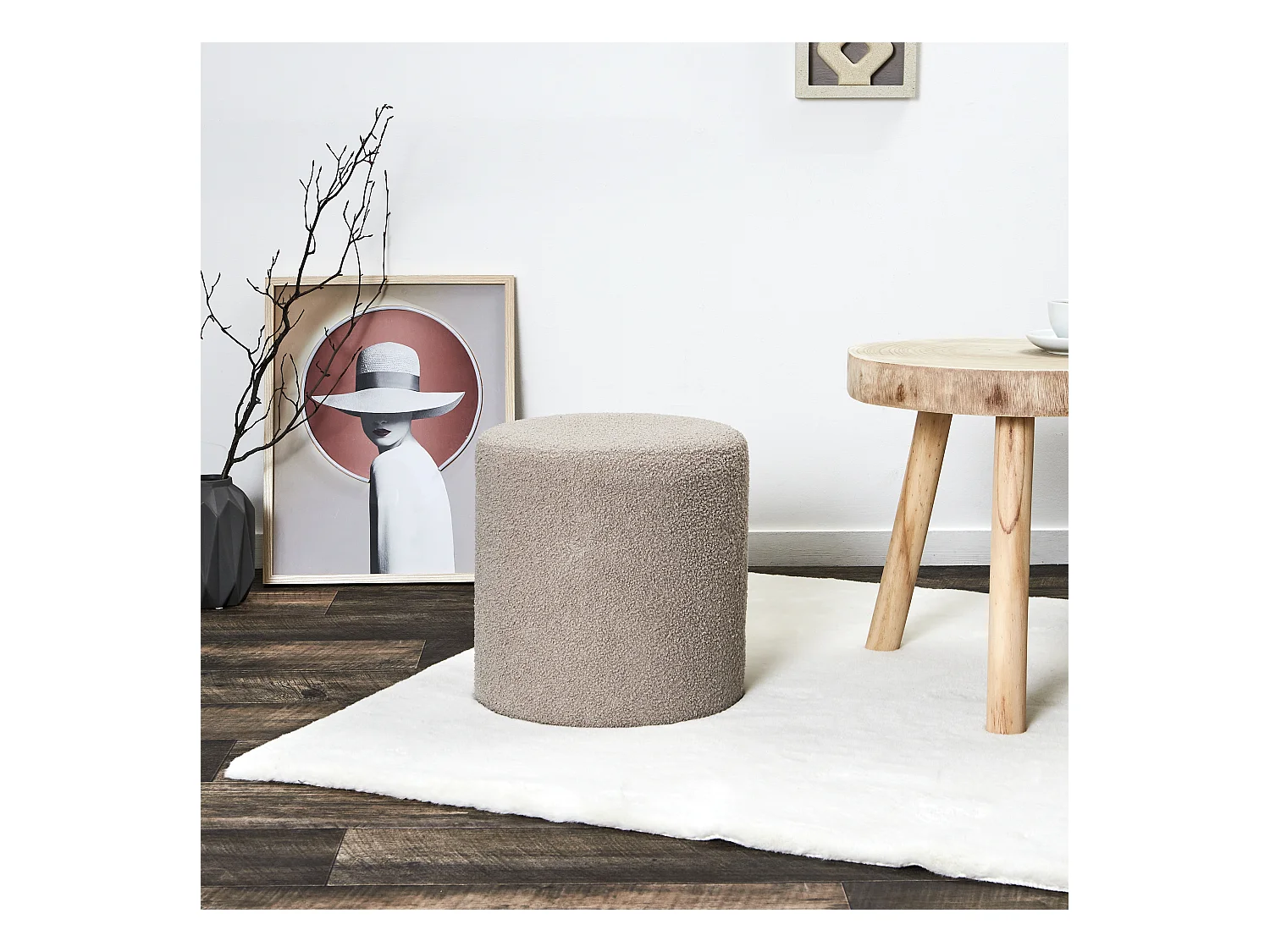 Pouf Bouclette Taupe Gris