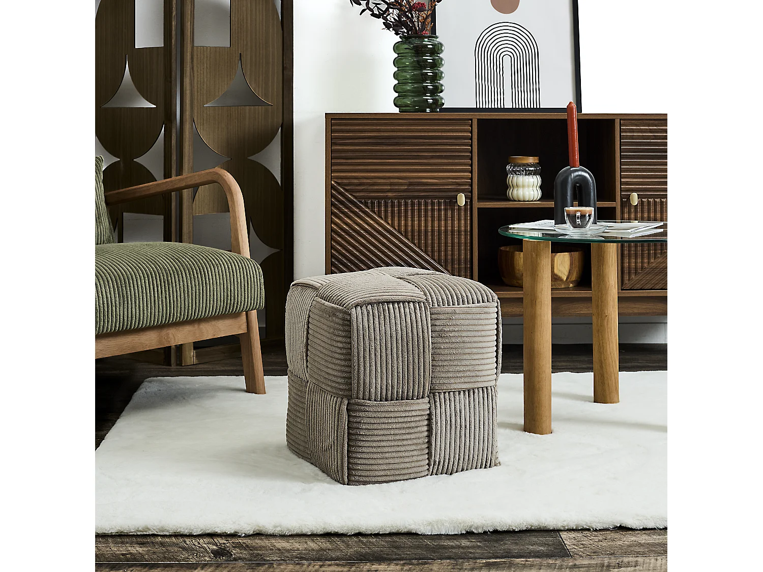 Pouf Cotele Tresse Scott Taupe Gris