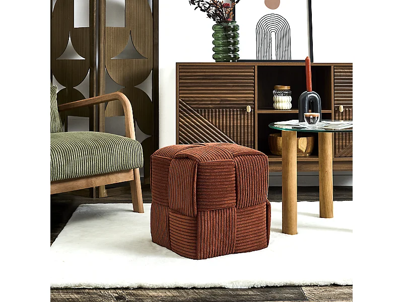 Pouf Cotele Tresse Scott Terracotta Rouge