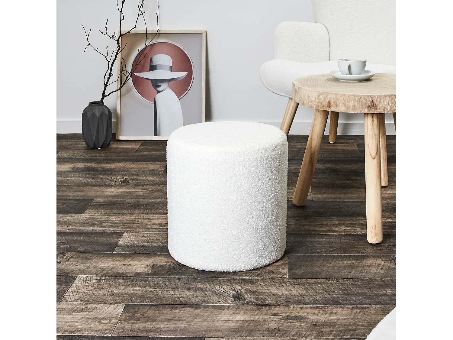 Pouf Bouclette Blanc Blanc