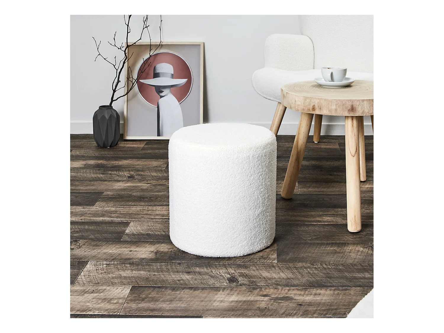 Pouf Bouclette Blanc Blanc