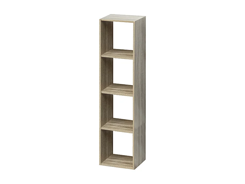 Étagère 4 cases, bibliothèque colonne de rangement ouvert pour livres et décoration coloris chêne - Longueur 34,4 x profondeur 32 x Hauteur 133.4 cm