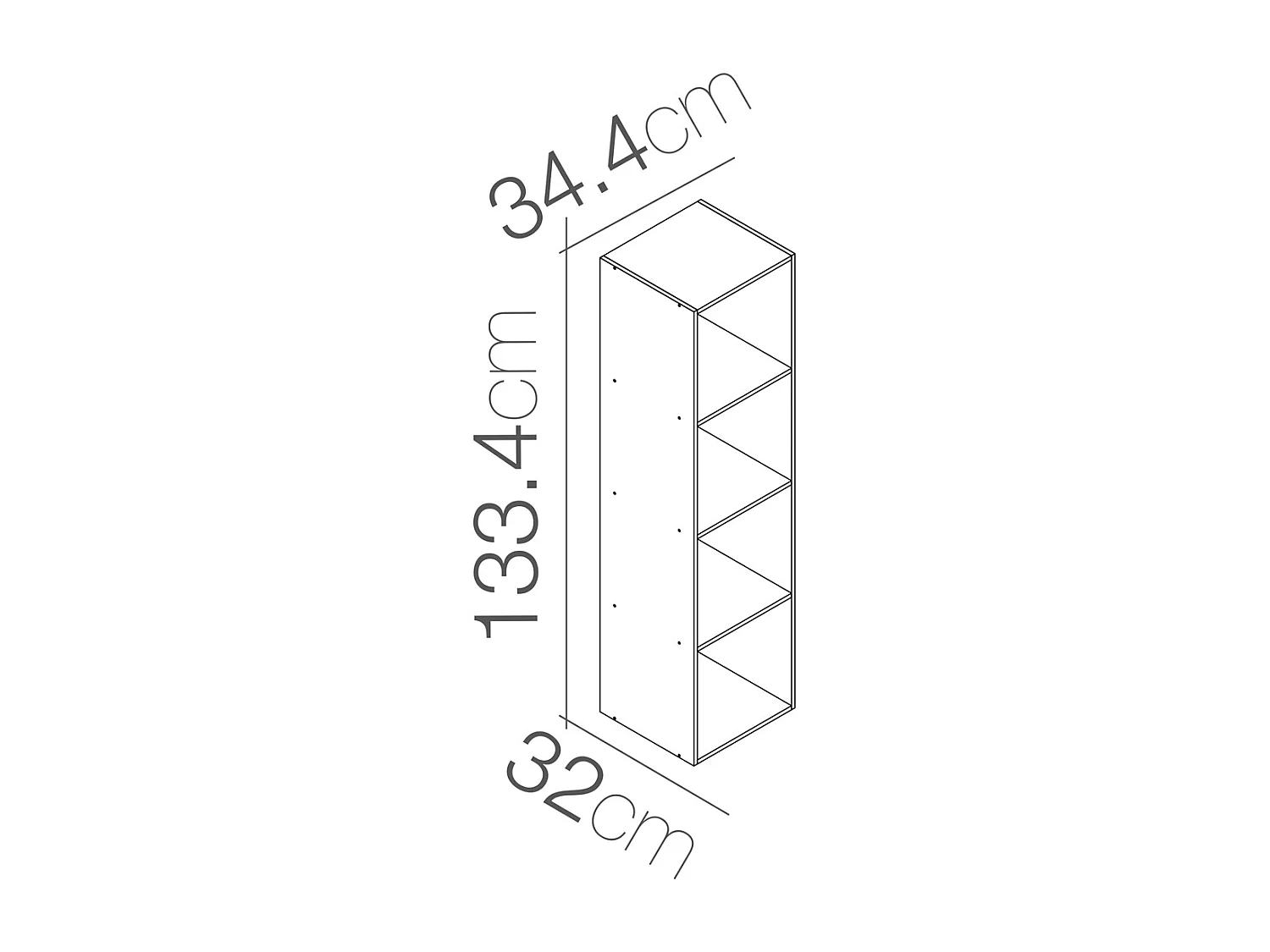 Étagère 4 cases, bibliothèque colonne de rangement ouvert pour livres et décoration coloris chêne - Longueur 34,4 x profondeur 32 x Hauteur 133.4 cm