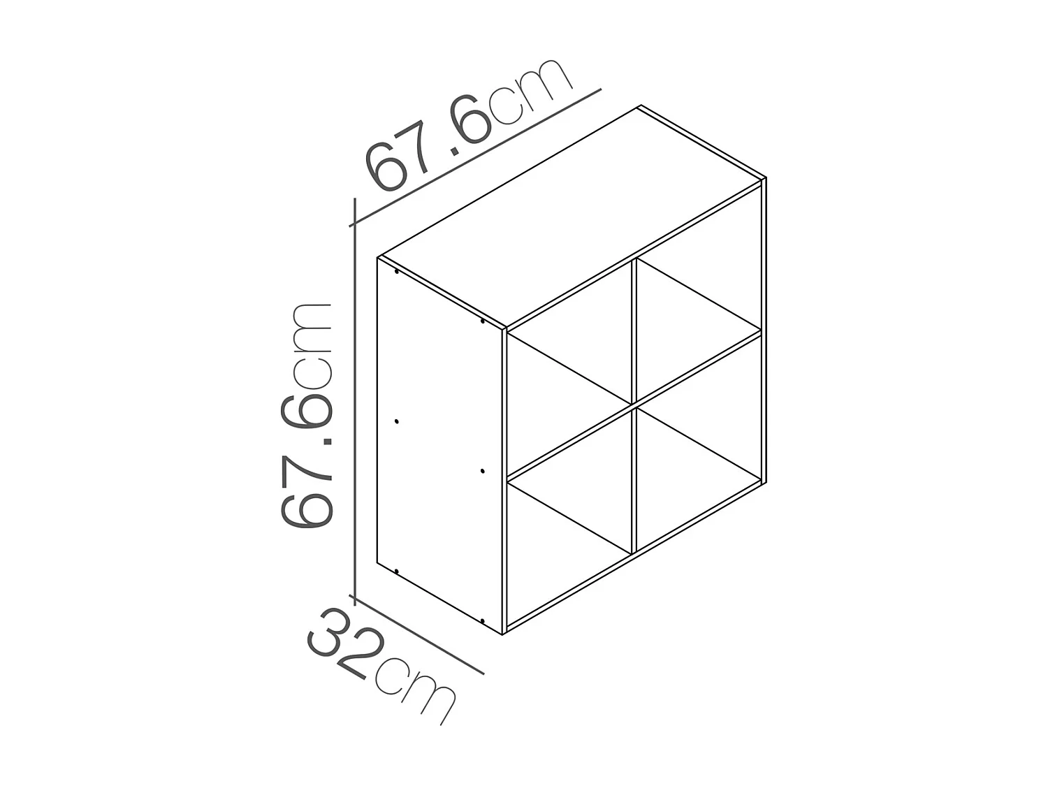 Étagère 4 cases, bibliothèque de rangement ouvert pour livres et décoration coloris chêne  - Longueur 67,6 x profondeur 32 x Hauteur 67.6 cm