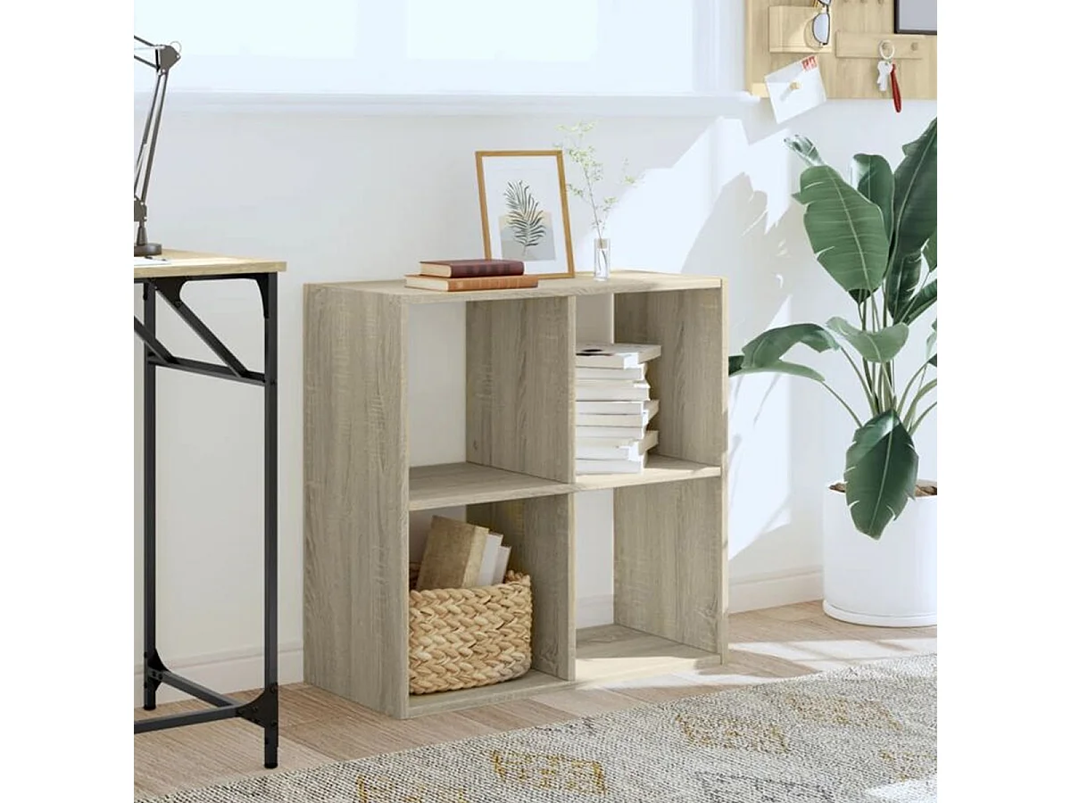 Étagère 4 cases, bibliothèque de rangement ouvert pour livres et décoration coloris chêne  - Longueur 67,6 x profondeur 32 x Hauteur 67.6 cm