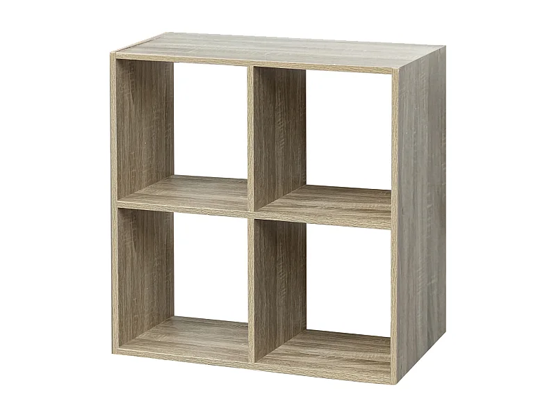 Étagère 4 cases, bibliothèque de rangement ouvert pour livres et décoration coloris chêne  - Longueur 67,6 x profondeur 32 x Hauteur 67.6 cm