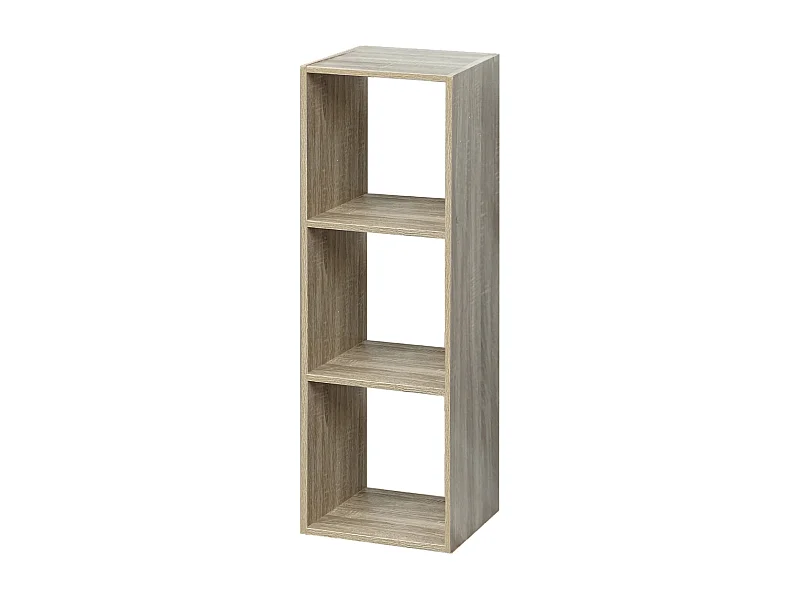 Étagère 3 cases, bibliothèque colonne de rangement ouvert pour livres et décoration coloris chêne - Longueur 34,4 x profondeur 32 x Hauteur 100.5 cm