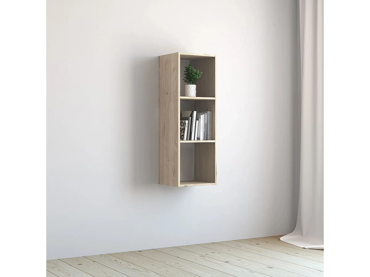 Étagère 3 cases, bibliothèque colonne de rangement ouvert pour livres et décoration coloris chêne - Longueur 34,4 x profondeur 32 x Hauteur 100.5 cm