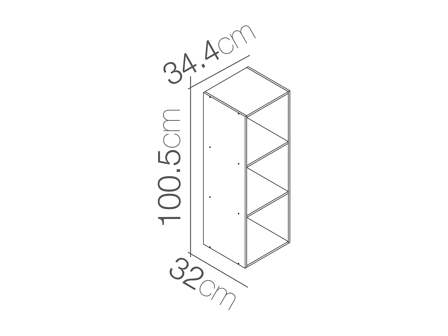 Étagère 3 cases, bibliothèque colonne de rangement ouvert pour livres et décoration coloris chêne - Longueur 34,4 x profondeur 32 x Hauteur 100.5 cm