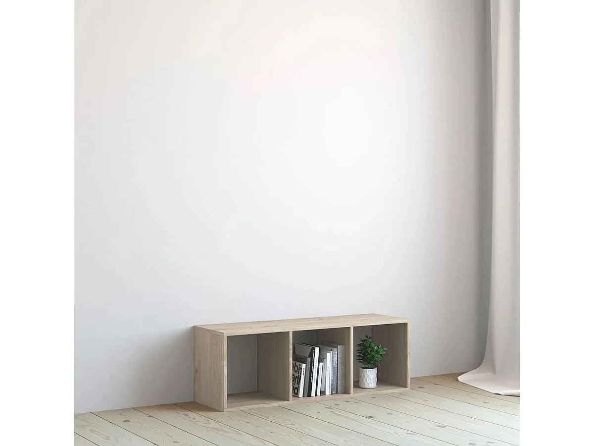 Étagère 3 cases, bibliothèque colonne de rangement ouvert pour livres et décoration coloris chêne - Longueur 34,4 x profondeur 32 x Hauteur 100.5 cm