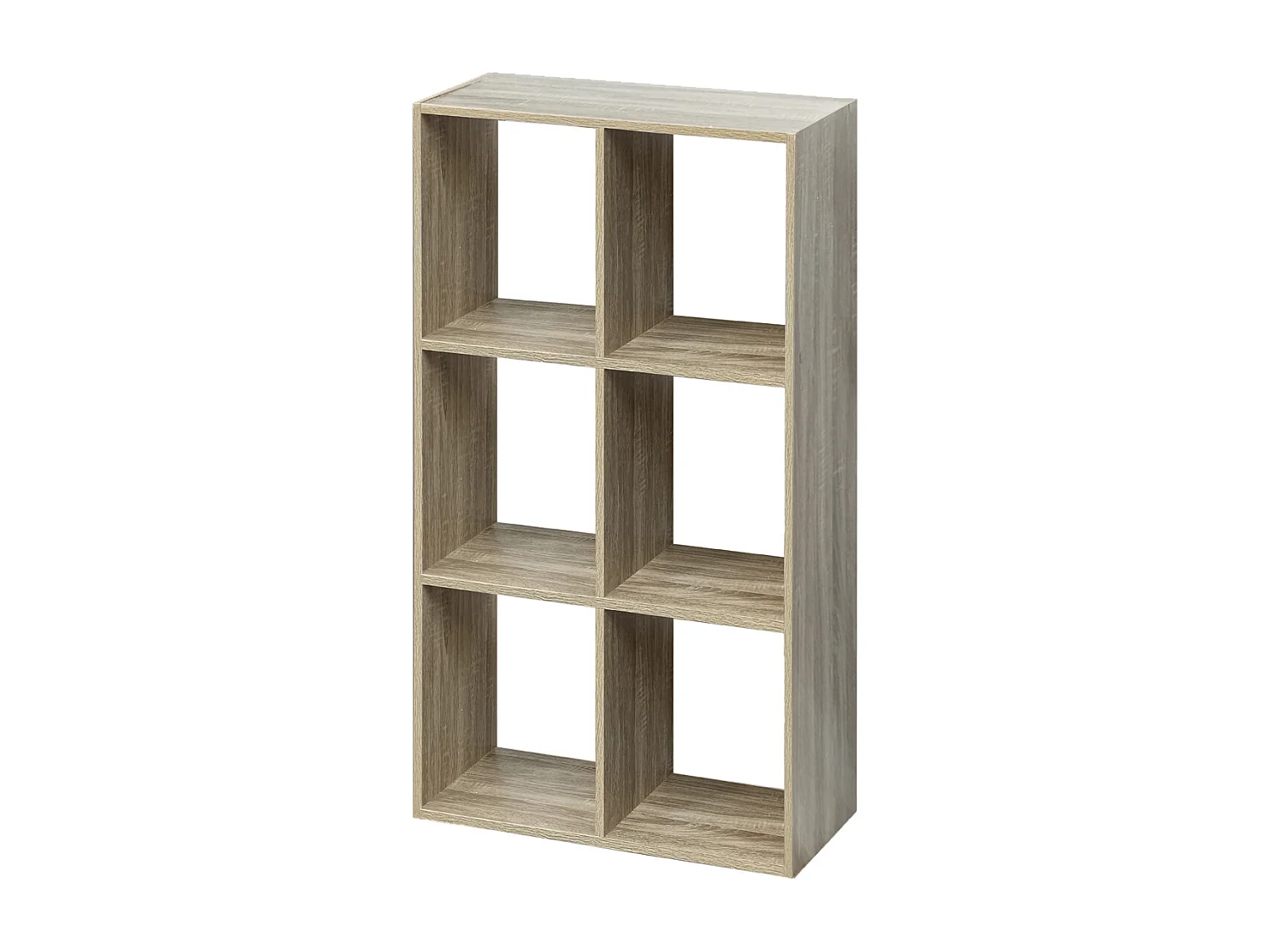 Étagère 6 case, bibliothèque de rangement ouvert pour livres et décoration coloris chêne - Longueur 67,6 x profondeur 32 x Hauteur 100.5 cm