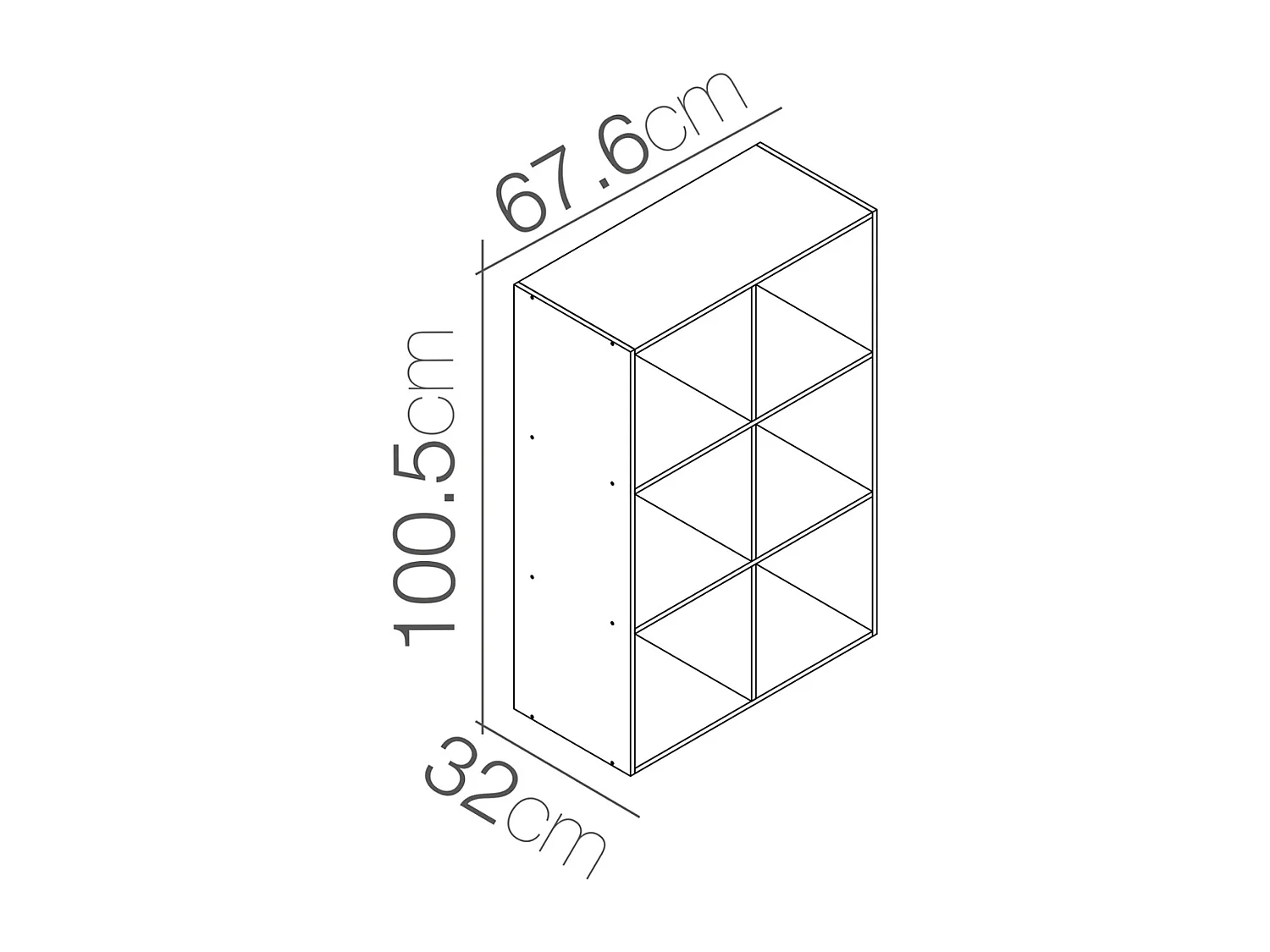 Étagère 6 case, bibliothèque de rangement ouvert pour livres et décoration coloris chêne - Longueur 67,6 x profondeur 32 x Hauteur 100.5 cm