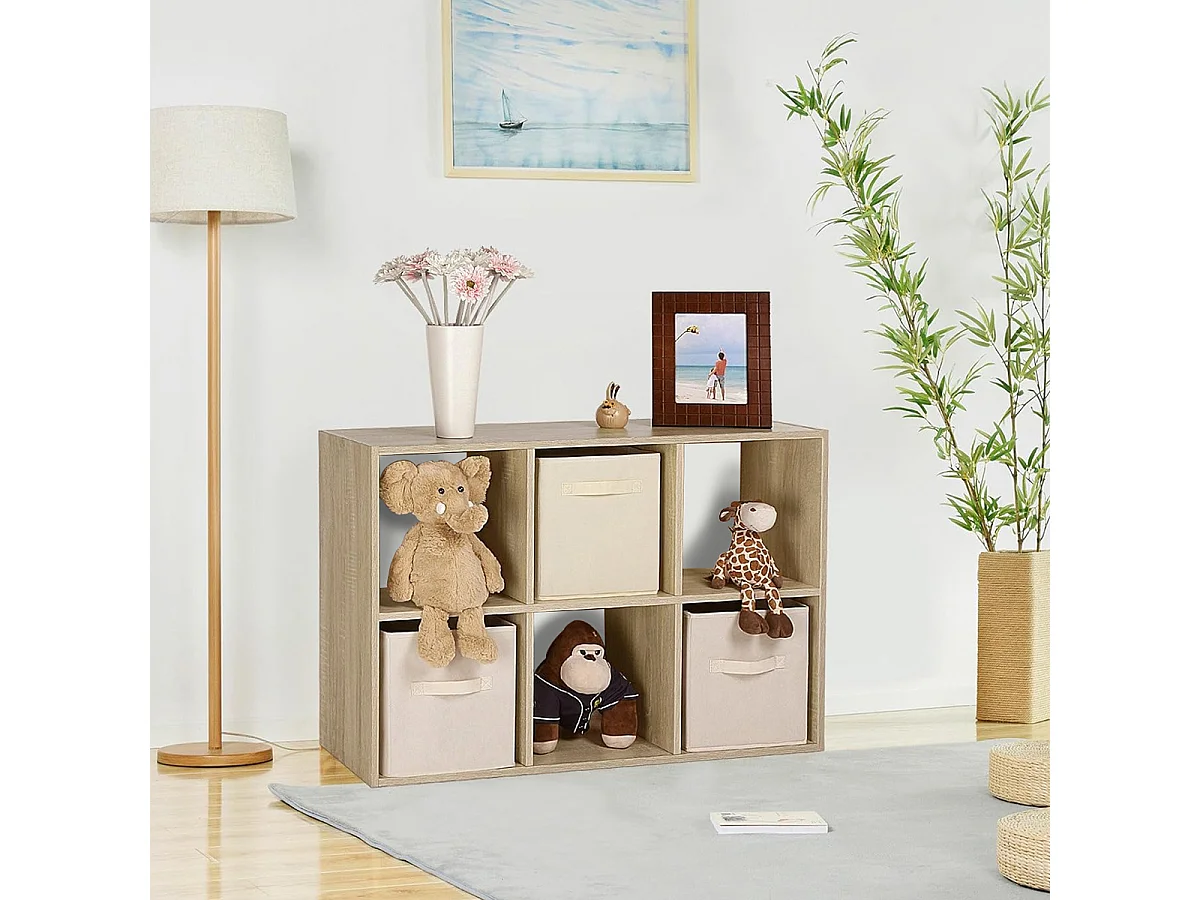 Étagère 6 case, bibliothèque de rangement ouvert pour livres et décoration coloris chêne - Longueur 67,6 x profondeur 32 x Hauteur 100.5 cm