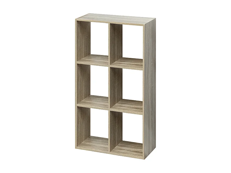 Étagère 6 case, bibliothèque de rangement ouvert pour livres et décoration coloris chêne - Longueur 67,6 x profondeur 32 x Hauteur 100.5 cm