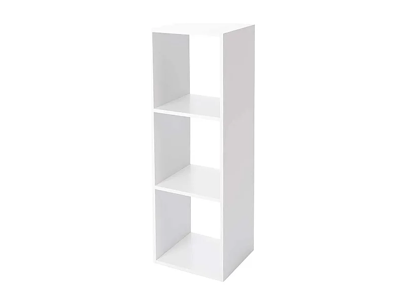 Étagère de 3 cubes à dos ouvert, meuble colonne de rangement, bibliothèque en bois coloris blanc - Longueur 34,4 x profondeur 32 x Hauteur 100.5 cm
