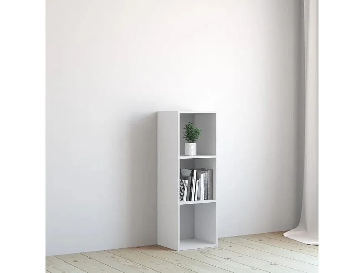 Étagère de 3 cubes à dos ouvert, meuble colonne de rangement, bibliothèque en bois coloris blanc - Longueur 34,4 x profondeur 32 x Hauteur 100.5 cm