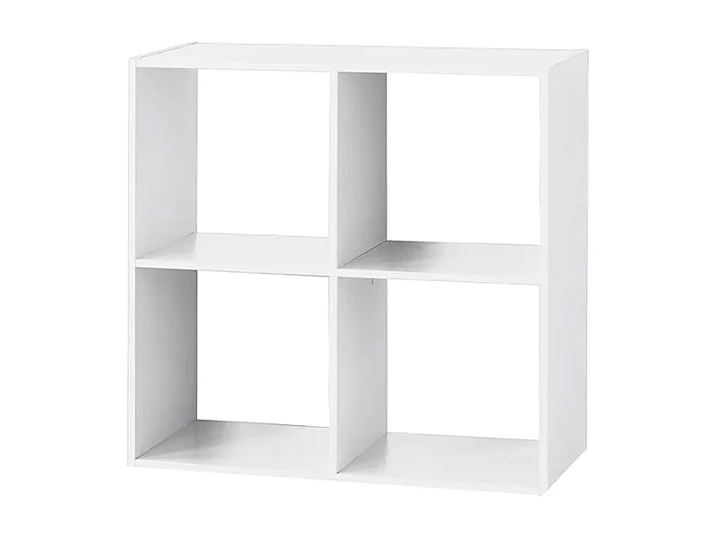 Étagère de 4 cubes à dos ouvert, meuble de rangement, bibliothèque en bois coloris blanc - Longueur 67,6 x profondeur 32 x Hauteur 67.6 cm