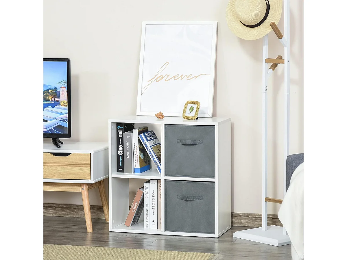 Étagère de 4 cubes à dos ouvert, meuble de rangement, bibliothèque en bois coloris blanc - Longueur 67,6 x profondeur 32 x Hauteur 67.6 cm