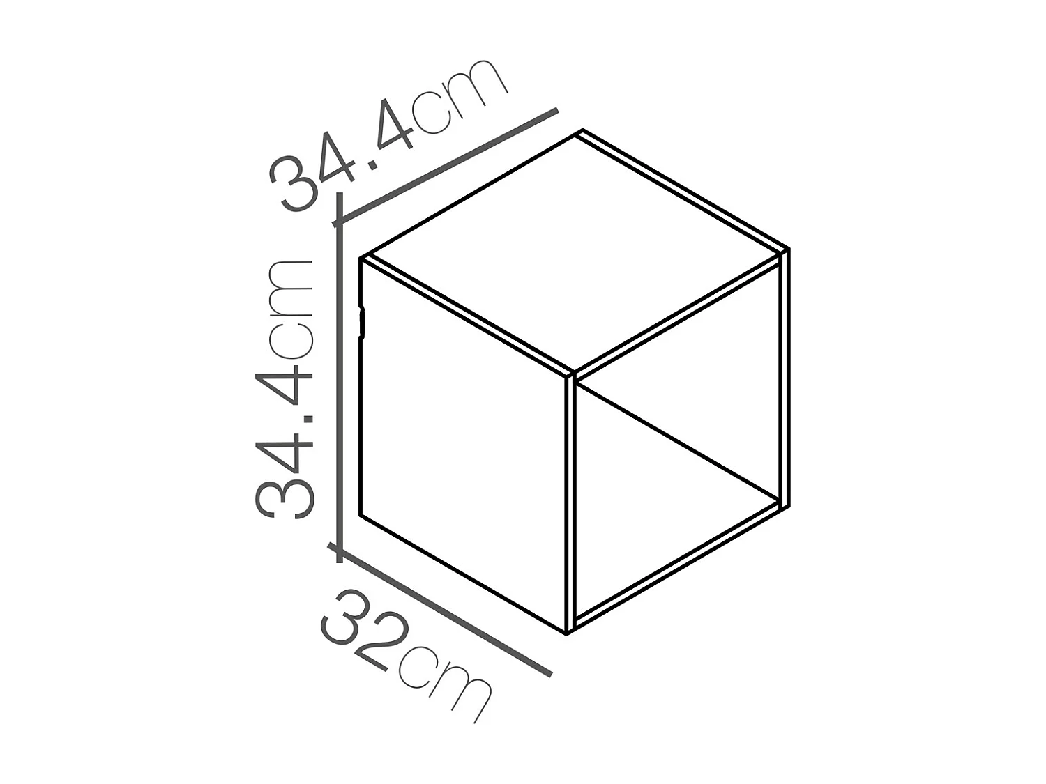 Étagère 1 case à dos ouvert, meuble de rangement en bois coloris blanc - Longueur 34,4 x profondeur 32 x Hauteur 34,4 cm