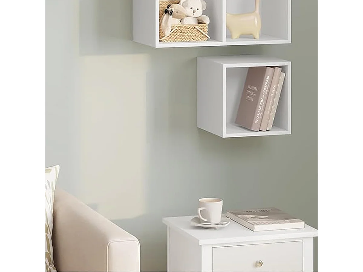 Étagère 1 case à dos ouvert, meuble de rangement en bois coloris blanc - Longueur 34,4 x profondeur 32 x Hauteur 34,4 cm