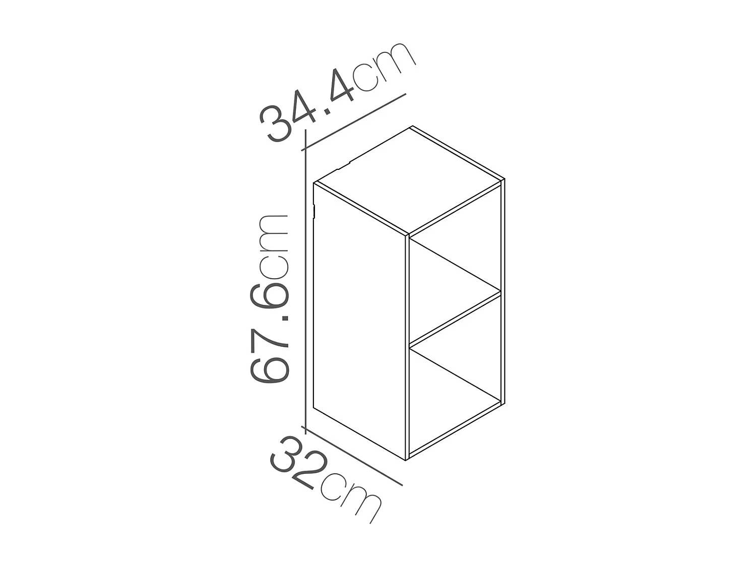 Étagère à 2 cases, meuble colonne de rangement ouvert pour livres et décoration coloris chêne  - Longueur 34,4 x profondeur 32 x Hauteur 67,6 cm