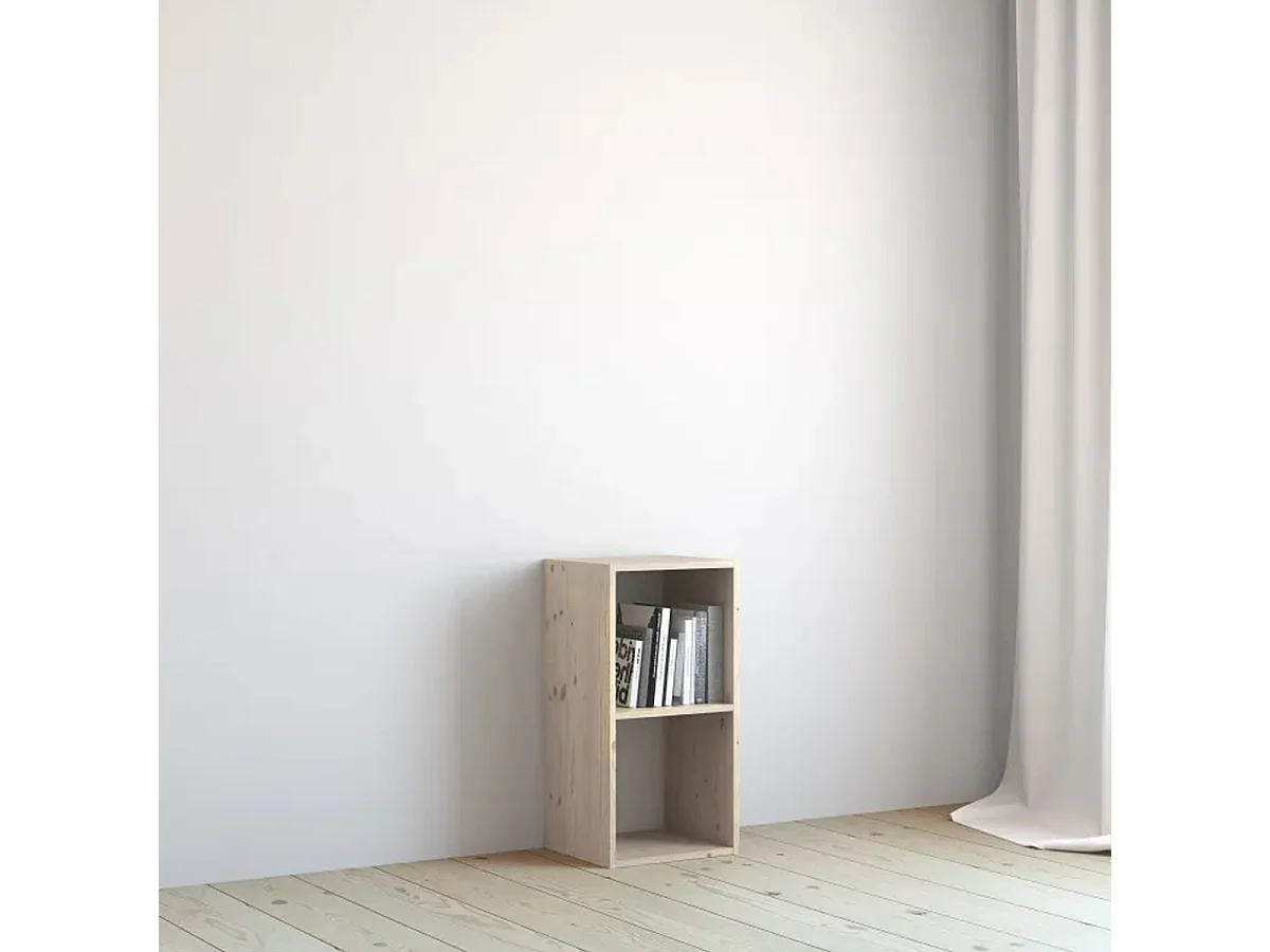 Étagère à 2 cases, meuble colonne de rangement ouvert pour livres et décoration coloris chêne  - Longueur 34,4 x profondeur 32 x Hauteur 67,6 cm