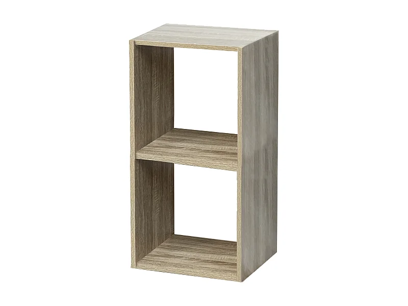 Étagère à 2 cases, meuble colonne de rangement ouvert pour livres et décoration coloris chêne  - Longueur 34,4 x profondeur 32 x Hauteur 67,6 cm