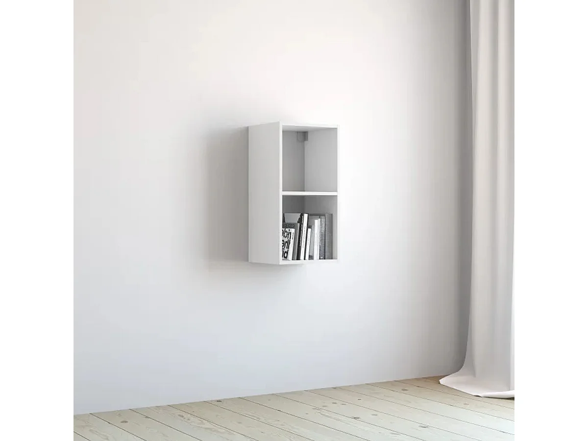 Étagère de 2 cubes à dos ouvert, meuble colonne de rangement en bois coloris blanc - Longueur 34,4 x profondeur 32 x Hauteur 67.6 cm