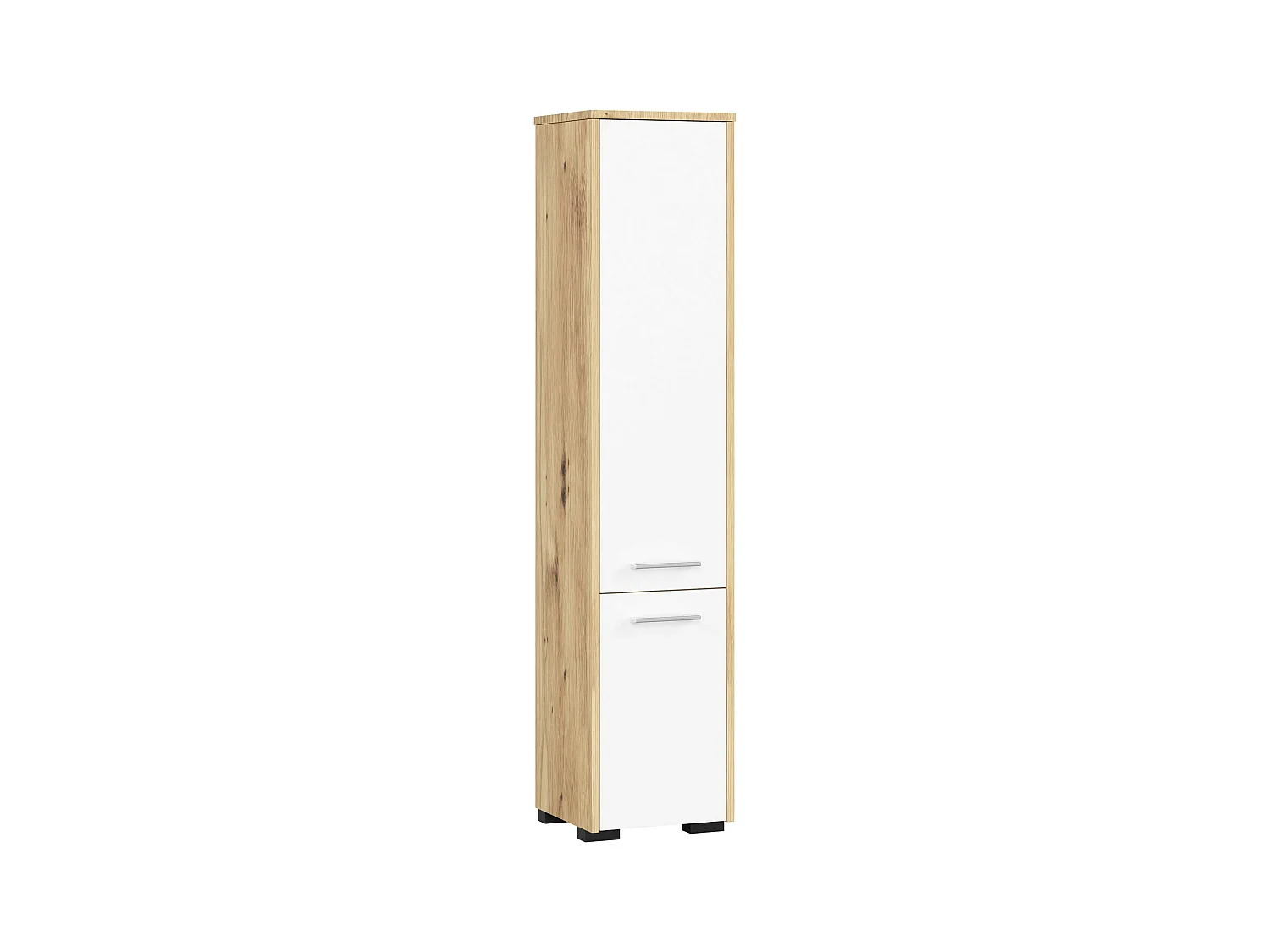 Colonne salle de bains AKORD FIN Chêne Artisan 30 cm 2 portes façade Blanche 5 étagères 30x30x140 cm
