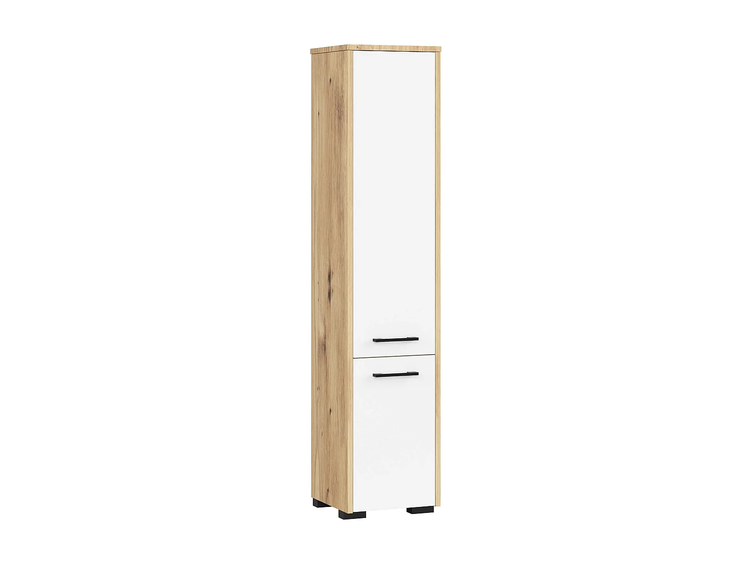 Colonne salle de bains AKORD FIN Chêne Artisan 30 cm 2 portes façade Blanche 5 étagères 30x30x140 cm