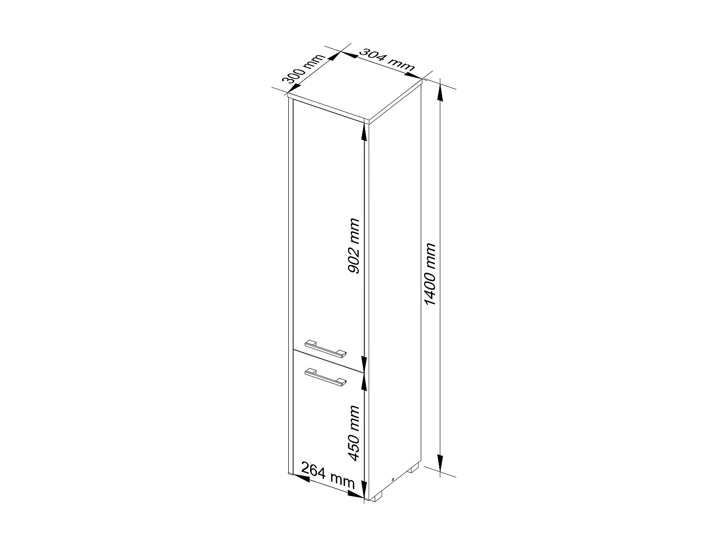 Colonne salle de bains AKORD FIN Chêne Artisan 30 cm 2 portes façade Blanche 5 étagères 30x30x140 cm