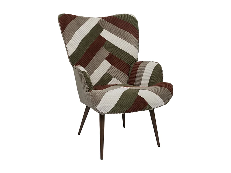 Fauteuil Salon Patchwork Cotele Scott Beige, Gris, Rouge, Vert