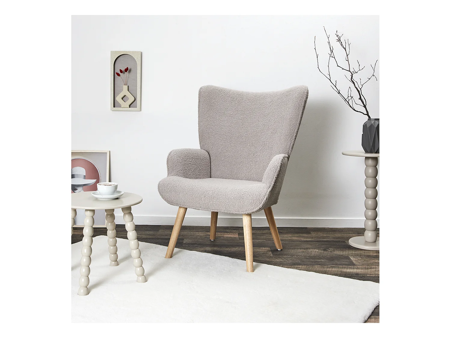 Fauteuil Bouclette Taupe Gris