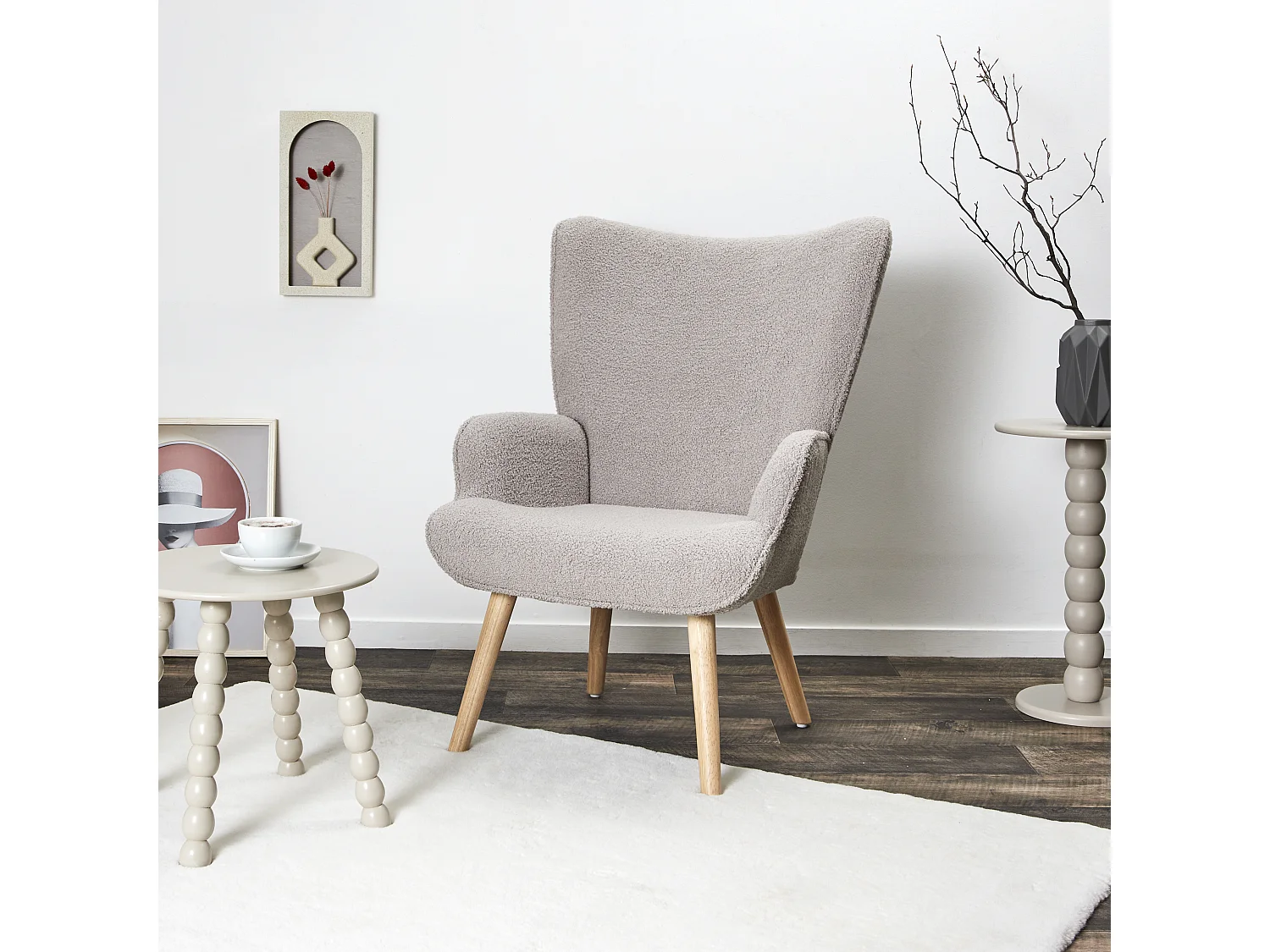 Fauteuil Bouclette Taupe Gris